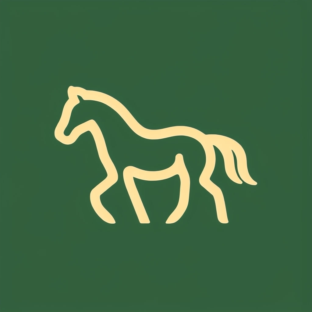 Minimalist Light Beige Horse Icon on Forest Green Background Logo