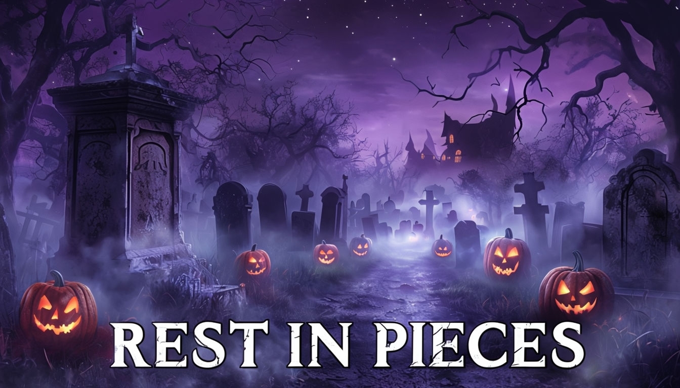 Eerie Mystical Graveyard with Glowing Jack-o'-Lanterns Poster