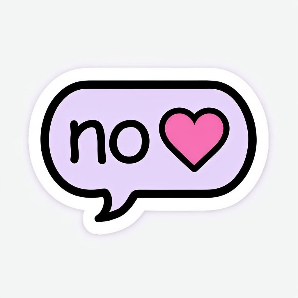 Playful Purple Speech Bubble 'No' with Heart Illustration Sticker