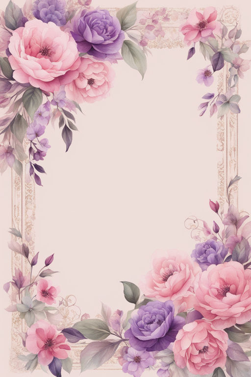 Vintage Romantic vintage pink purple floral border on soft g... by Yến ...