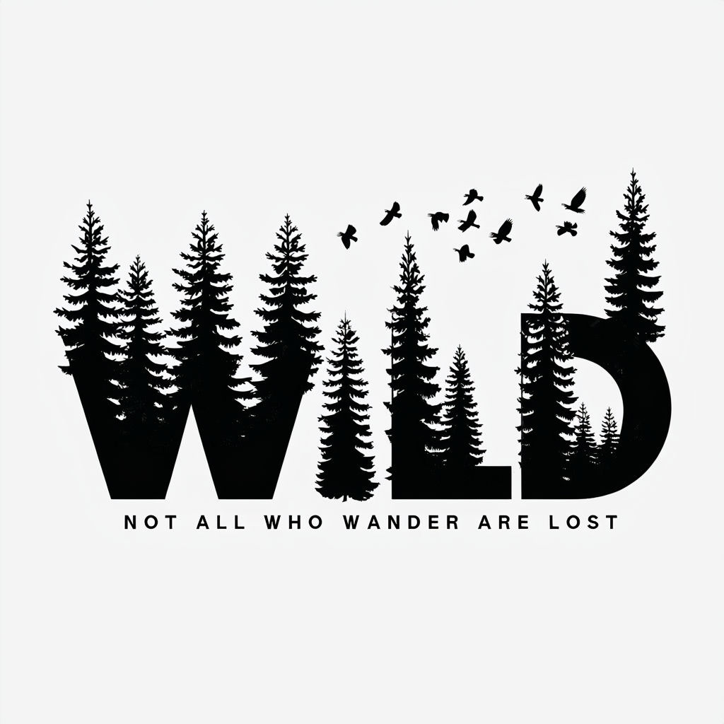 Bold WILD Typography with Evergreen Tree Silhouettes Mug