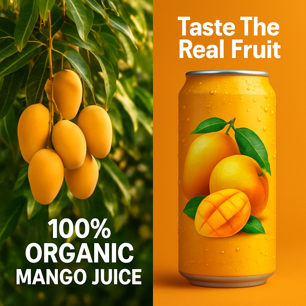Vibrant 100% Organic Mango Juice Promotional Advertisement Ads