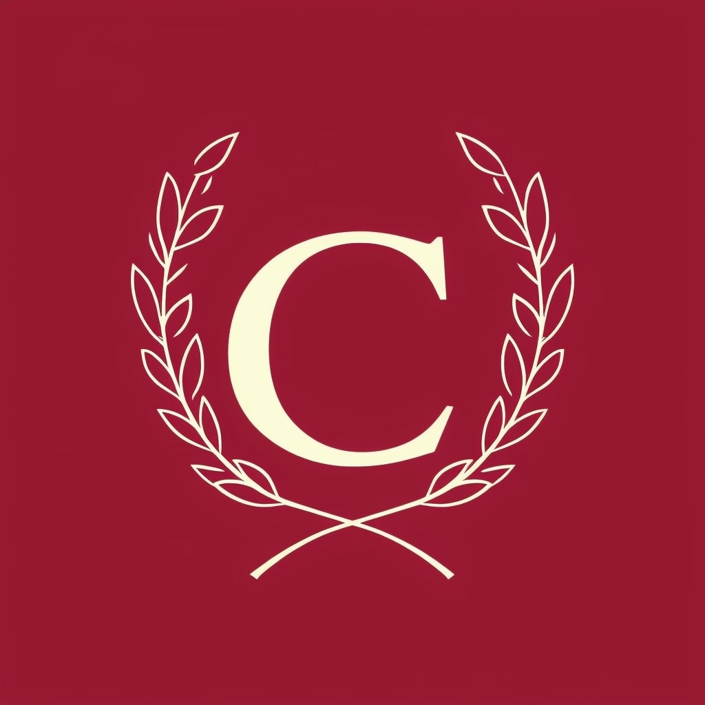 Elegant Minimalist Monogram 'C' Logo on Deep Crimson Background Monogram