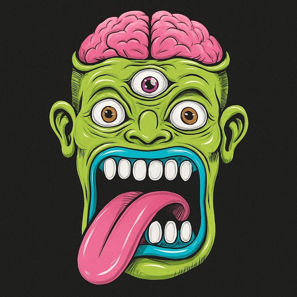 Psychedelic Surreal Monster Face Cartoon Art T-Shirt