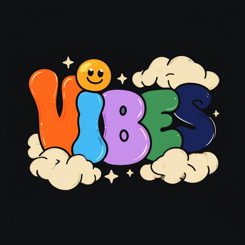 Vibrant Cartoon 'VIBES' Illustration T-Shirt