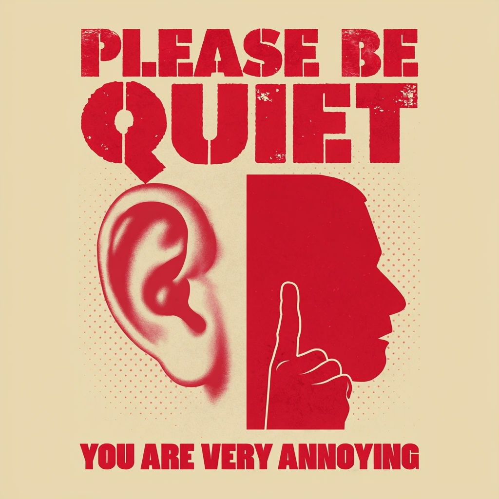 Humorous Retro 'Please Be Quiet' Vintage Poster Design