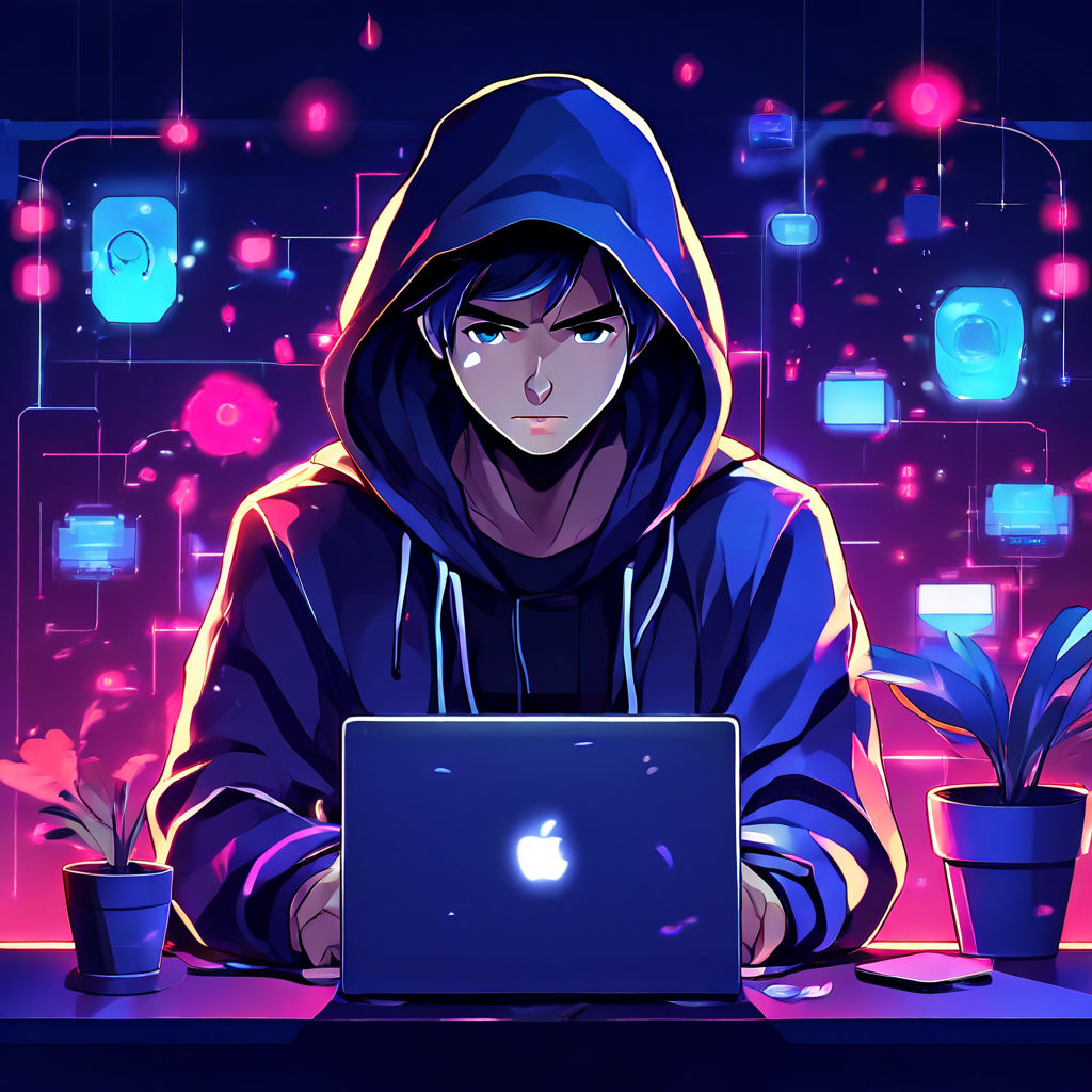 Anime-style male business character wearing a hoodie and eng... by chen