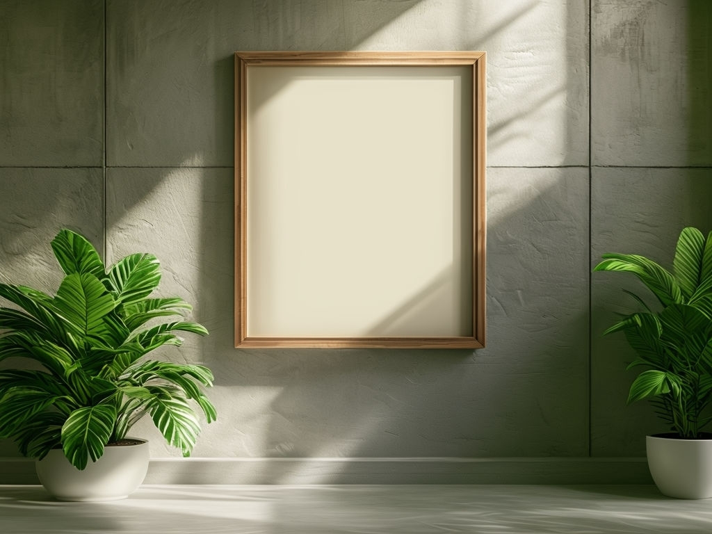 Minimalist Photorealistic Interior Scene with Natural Elements Mockup