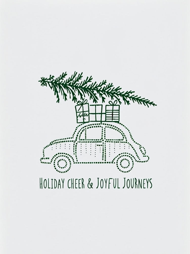 Vintage Car with Christmas Tree and Gifts Minimalist Card