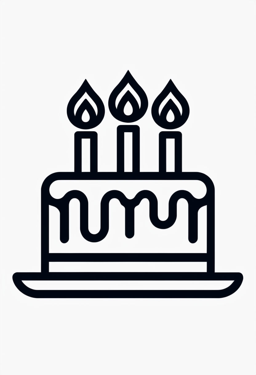Minimalist Black Outline Birthday Cake Icon Coloring Book Pages