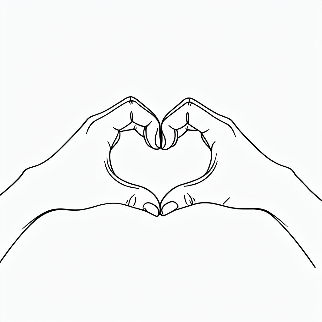 Minimalist Black Line Drawing of Hands Forming Heart Sticker