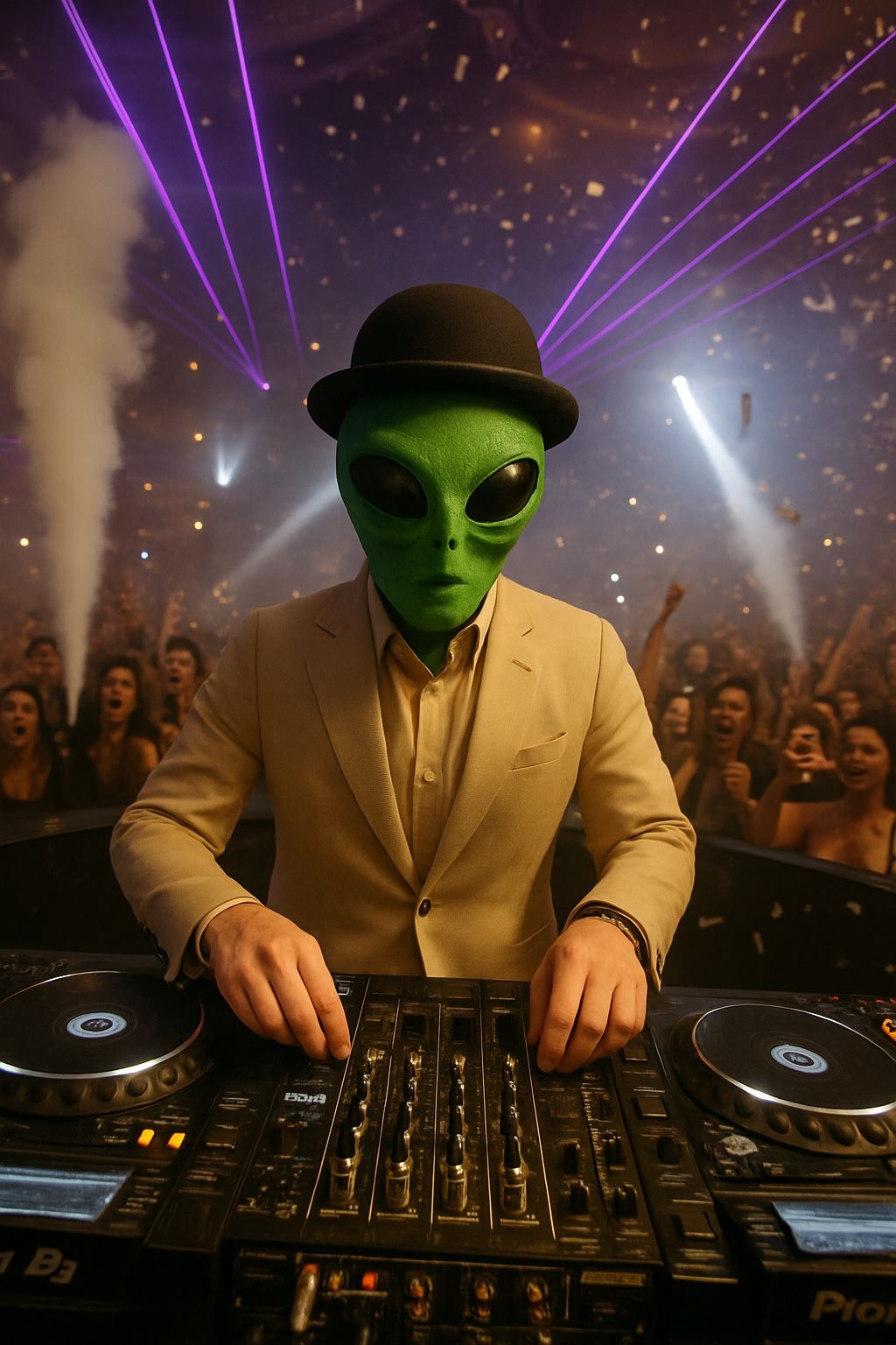 Surreal Alien DJ Nightclub Scene with Vibrant Atmosphere Art