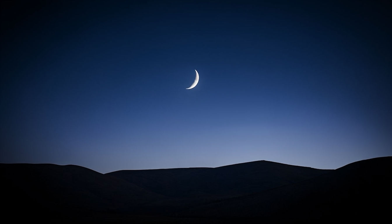 Serene Nighttime Landscape with Crescent Moon Virtual Background