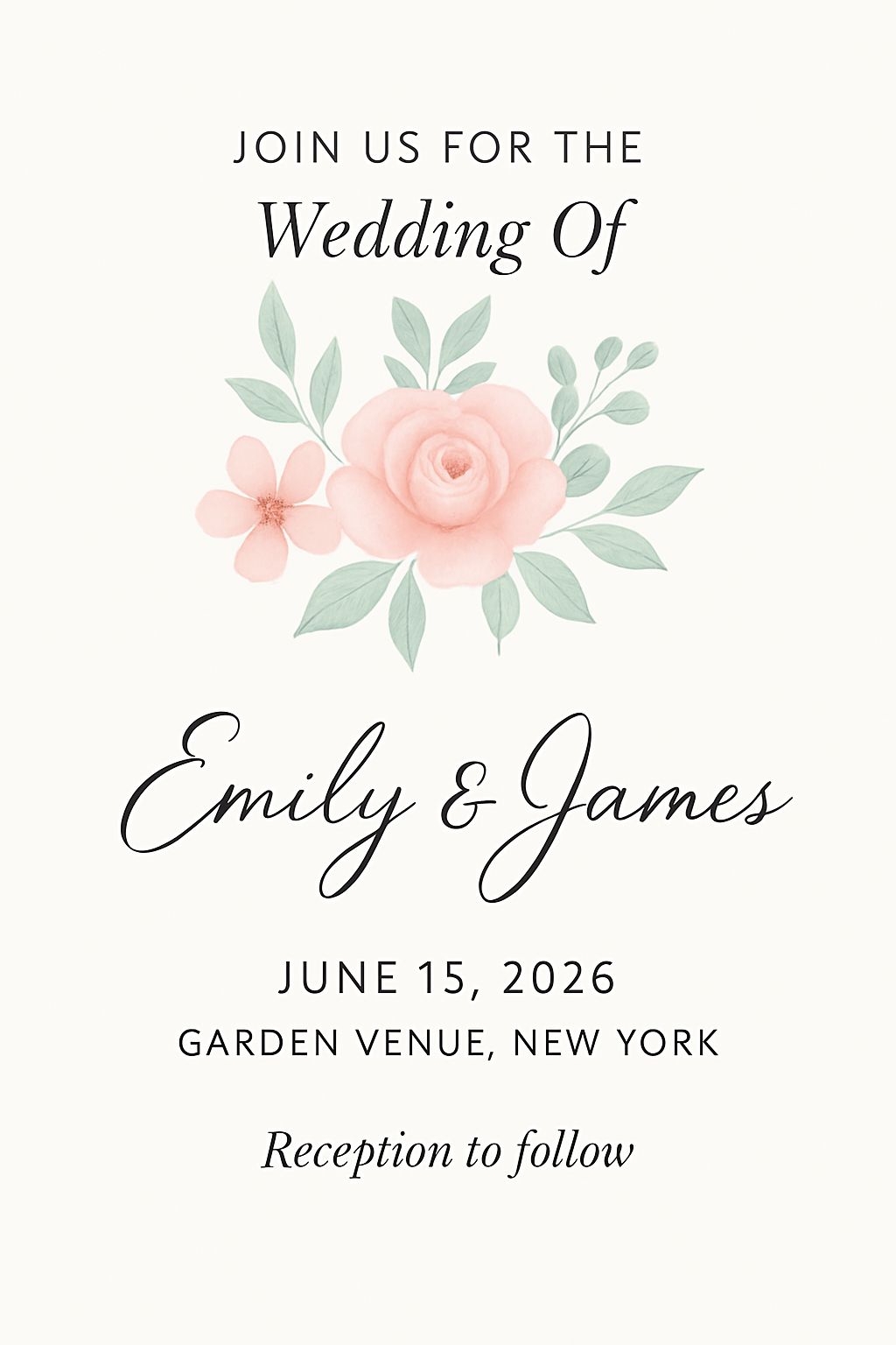 Elegant Minimalist Wedding Invitation with Floral Illustrations Card