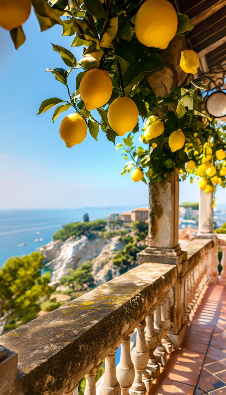  Coastal Balcony with Lemon Trees in Old Italy 