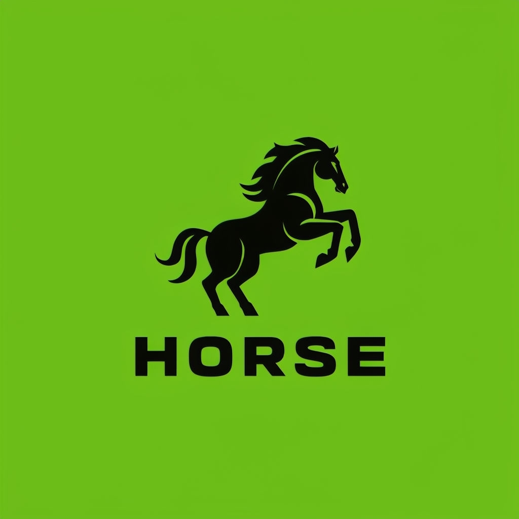 Minimalist Black Horse Logo on Lime Green Background Logo