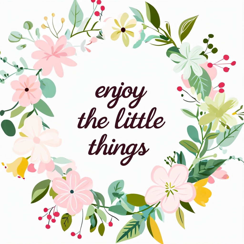 Pastel Floral Wreath with 'Enjoy the Little Things' Quote Mug