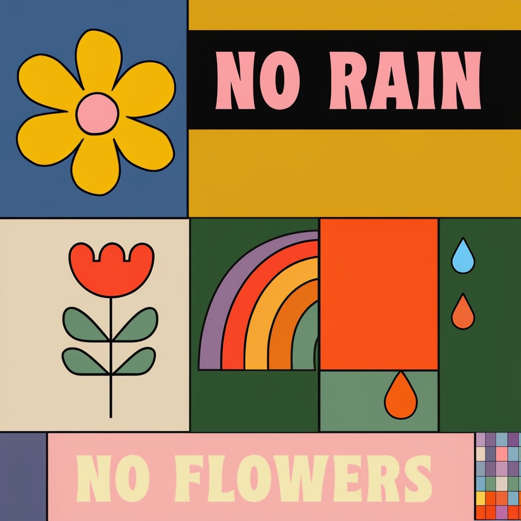 Playful Retro No Rain No Flowers Colorful T-Shirt