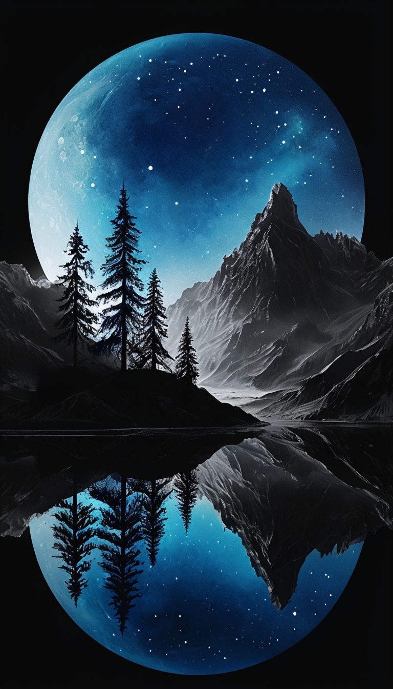 Surreal Moonlight Reflection with Evergreen Trees Mobile Wallpaper