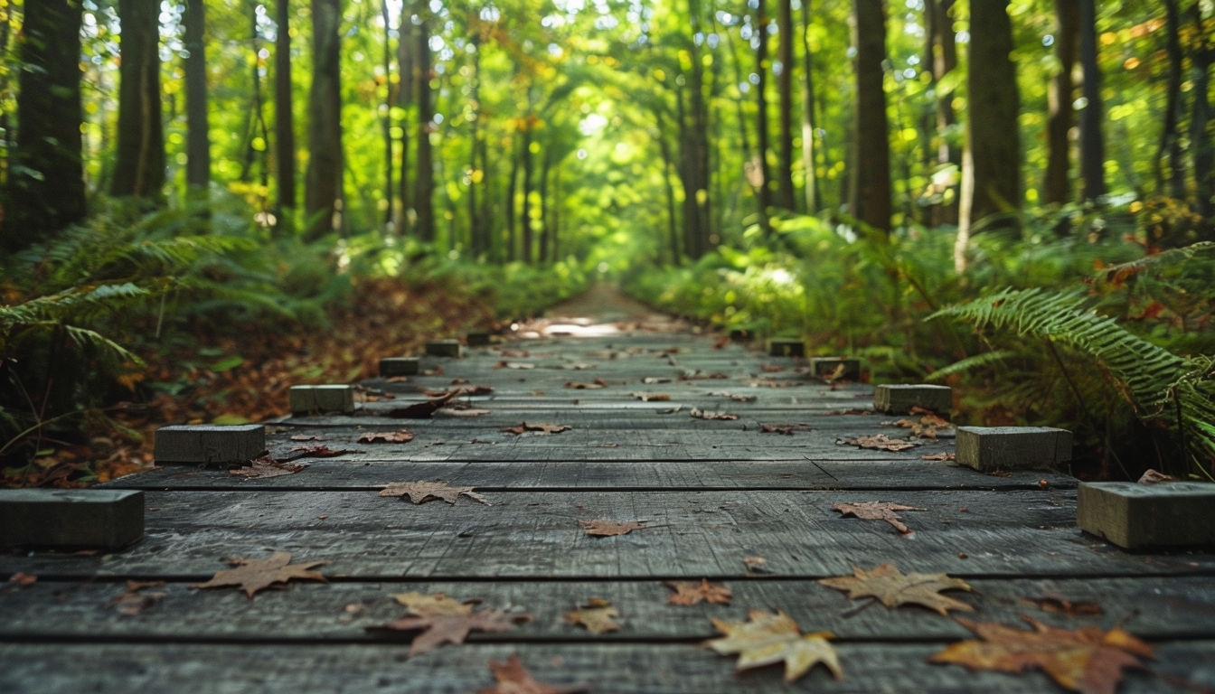 Tranquil Forest Boardwalk Nature Scene Virtual Background