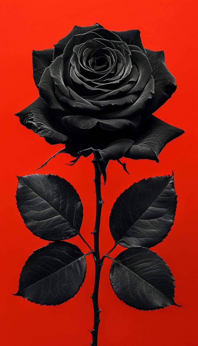 Elegant Black Rose on Vibrant Red Background Mobile Wallpaper