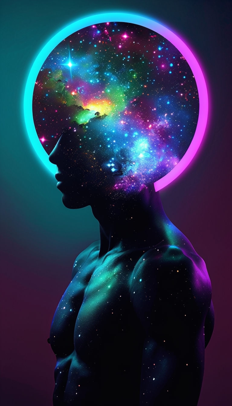 Galactic Head Cosmic Figure with Neon Halo Mobile Wallpaper