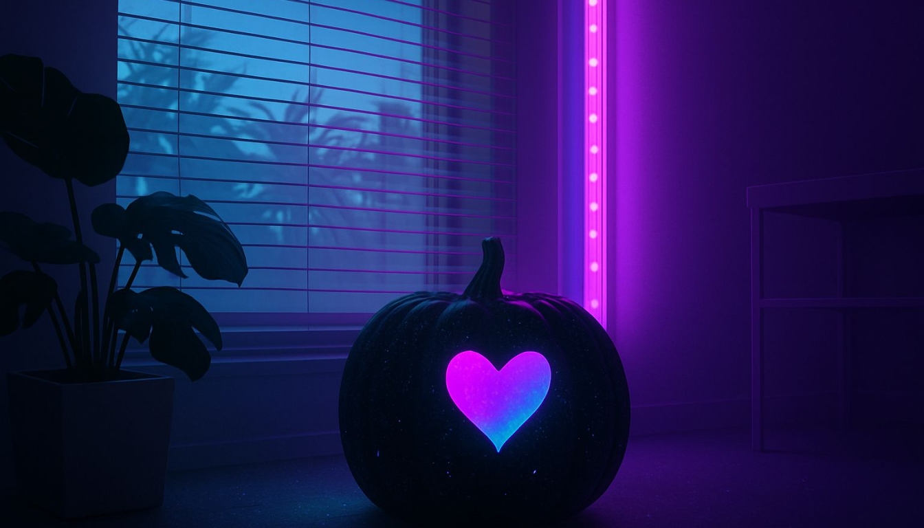 Modern Neon-Lit Pumpkin Interior Scene Virtual Background