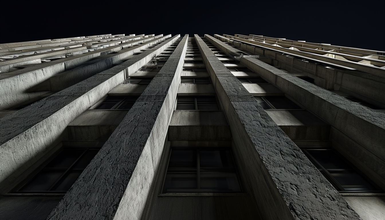 Dramatic Night View of Brutalist Building Texture Background Virtual Backgrounds