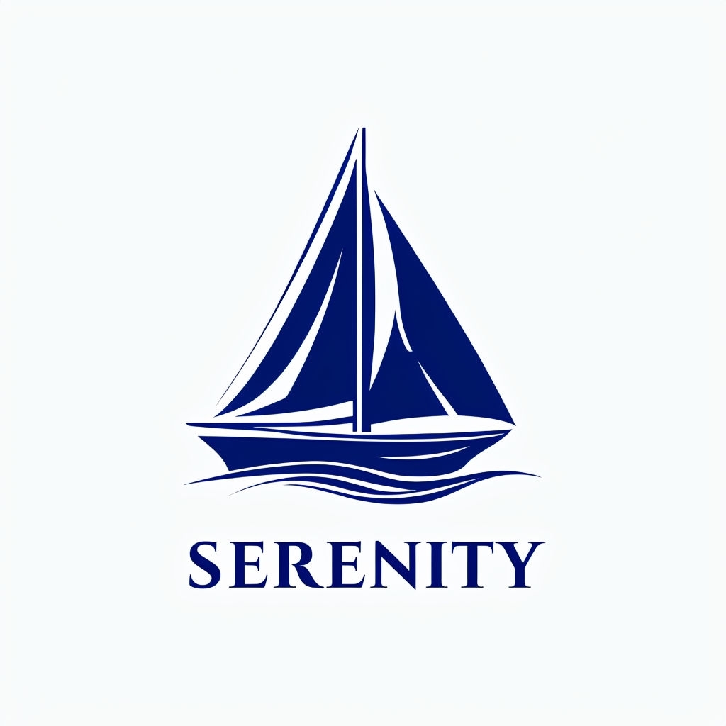 Minimalist Navy Blue Sailboat Serenity Logo