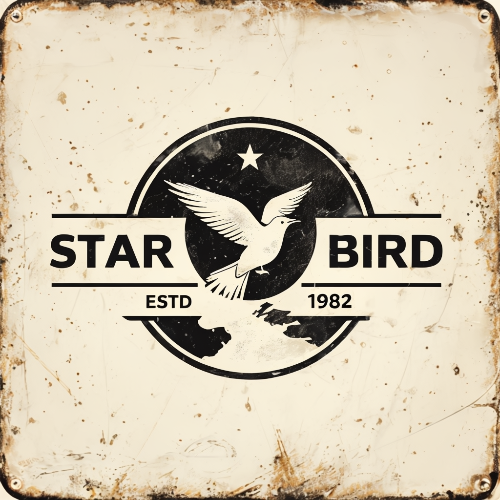 Vintage Star Bird Logo Design with Distressed Texture