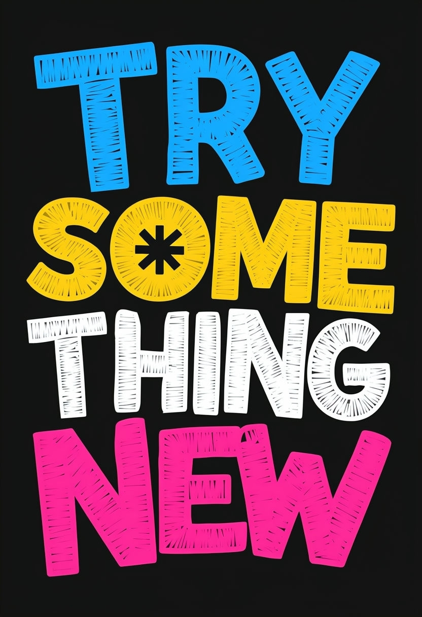 Vibrant Motivational 'Try Something New' Typography Poster