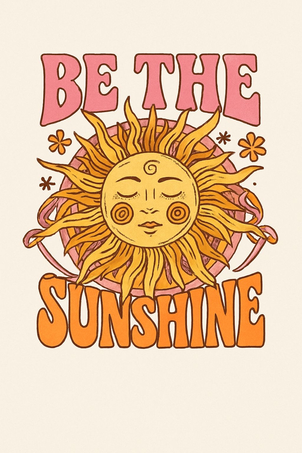 Vintage Anthropomorphic Sun Face with Be the Sunshine Text T-Shirt