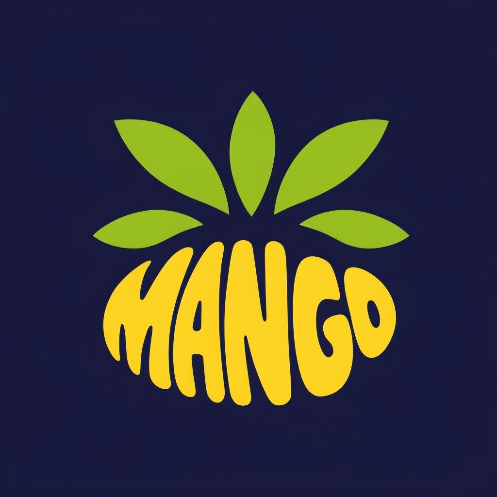 Playful Mango Text Illustration on Dark Blue Background Sticker