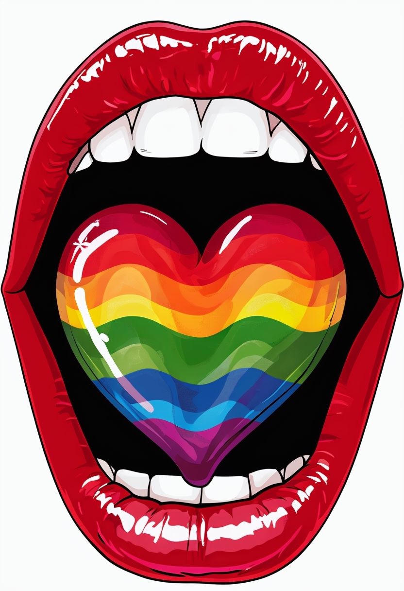 Vivid Red Mouth with Heart-Shaped Rainbow Tongue T-Shirt