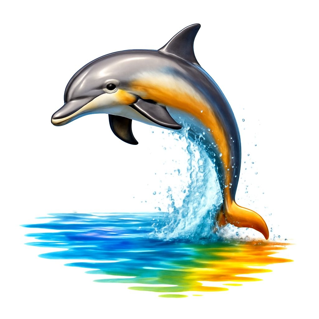 Dynamic Leaping Dolphin Illustration with Colorful Water Sticker