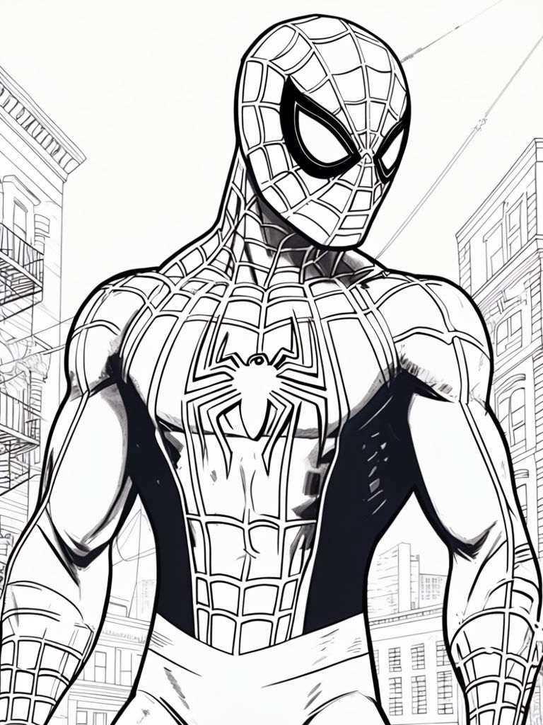 Heroic Spider-Man Line Drawing for Coloring Book Pages