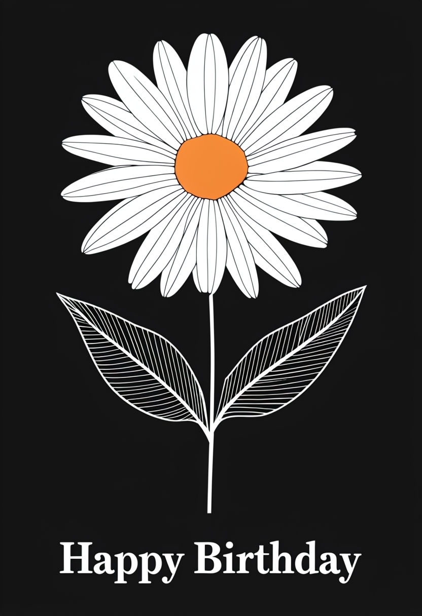 Stylish Minimalist Daisy Flower Birthday Card Design 