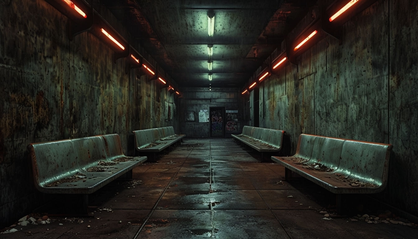 Futuristic Abandoned Industrial Corridor Virtual Background