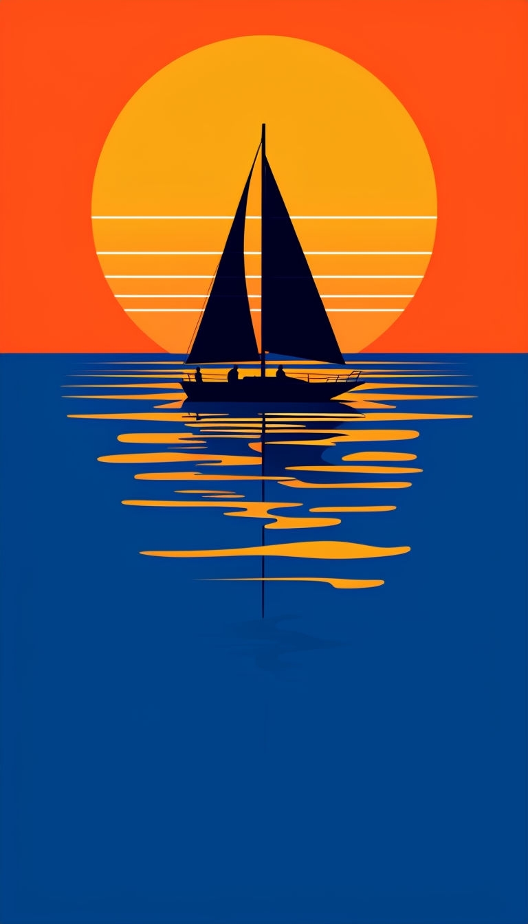 Tranquil Black Sailboat at Sunset Minimalist Art