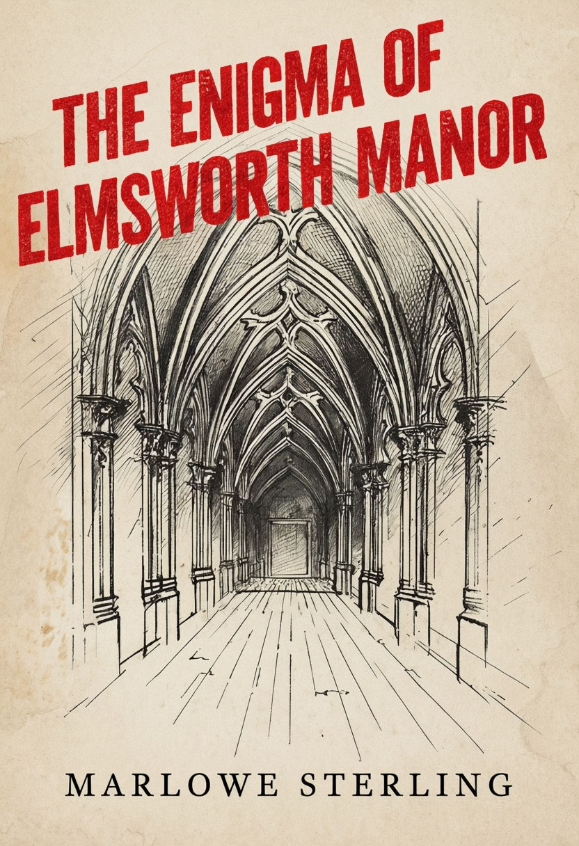 Gothic Architecture Illustrated Book Cover for The Enigma of Elmsworth Manor EBook Cover