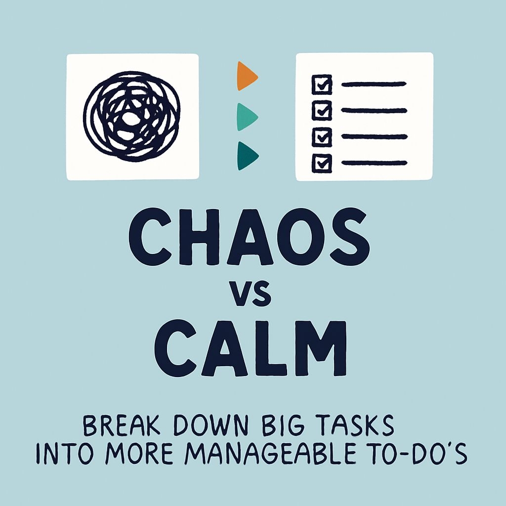 Chaos vs Calm Task Management Illustration for Social Media Post