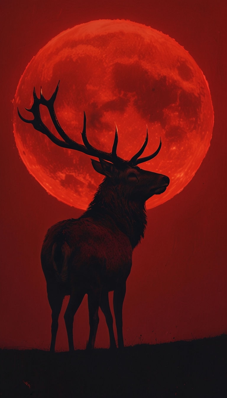 Majestic Stag Silhouette Against Fiery Red Sun Mobile Wallpaper