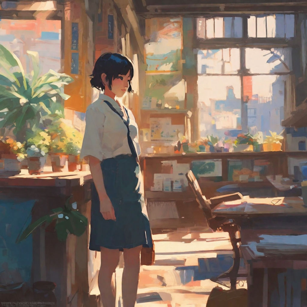 A painting of a anime girl by makoto shinkai visually stunning animations.  The final image can be trending on artstation and can be an award-winning  photograph. The use of techniques like heavy