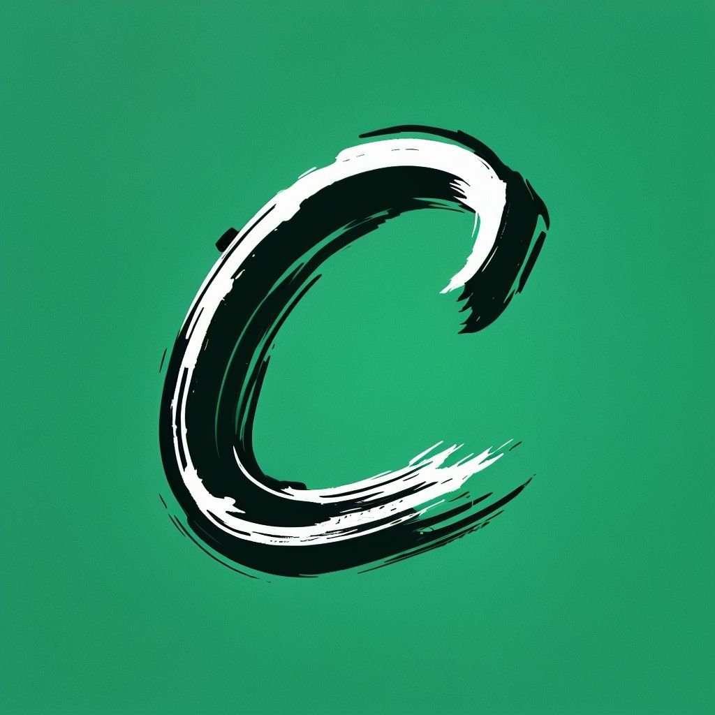 Bold Black Painted C Brushstroke Art on Emerald Green Background Monogram