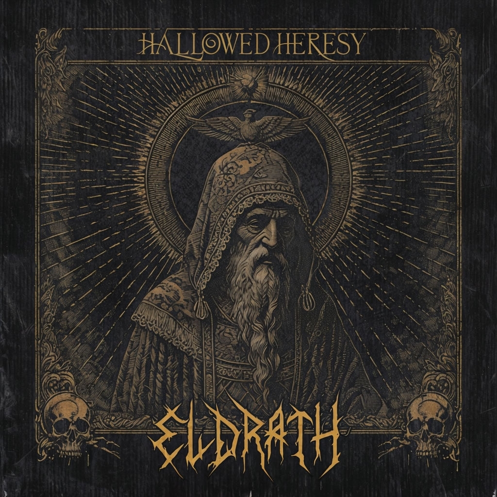 Eldritch Hallowed Heresy Monochrome Engraving Album Cover Spotify Album Cover