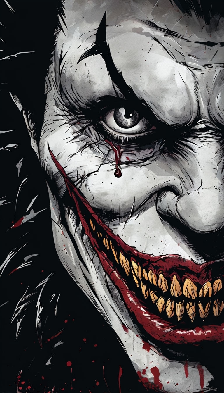 Sinister Clown Face Illustration in Dark Comic Style Mobile Wallpaper
