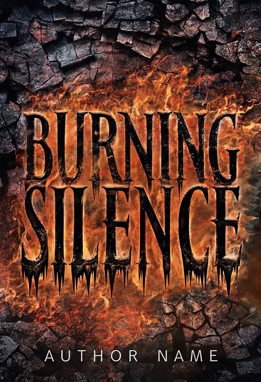 Dramatic Burning Silence eBook Cover Design with Fiery Textures