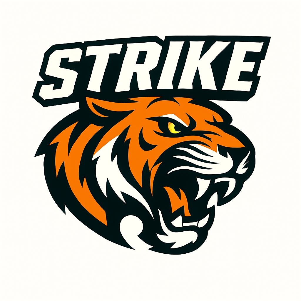 Vibrant Tiger Head Logo with STRIKE Text T-Shirt