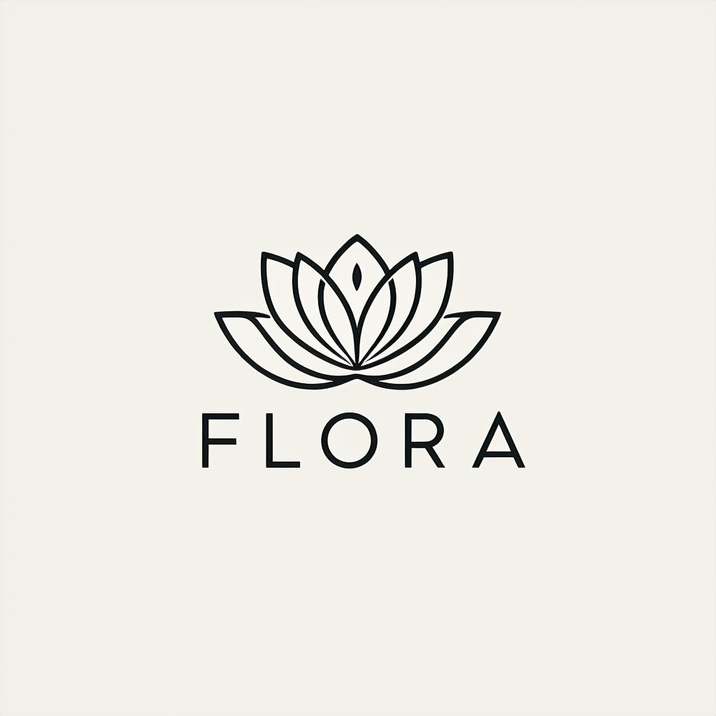 Minimalist Lotus Flower FLORA Logo Design T-Shirt