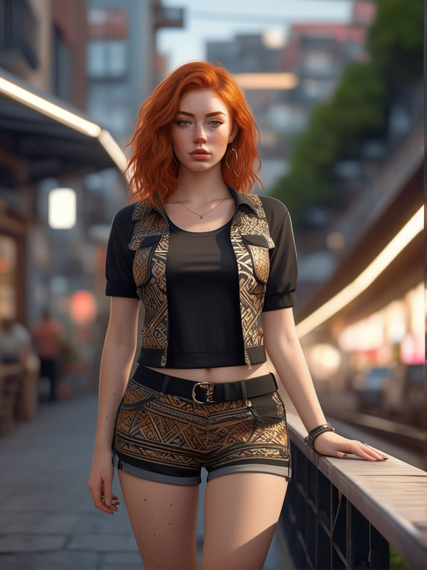 Ultra realistic full body portrait of a Redhead with short hair